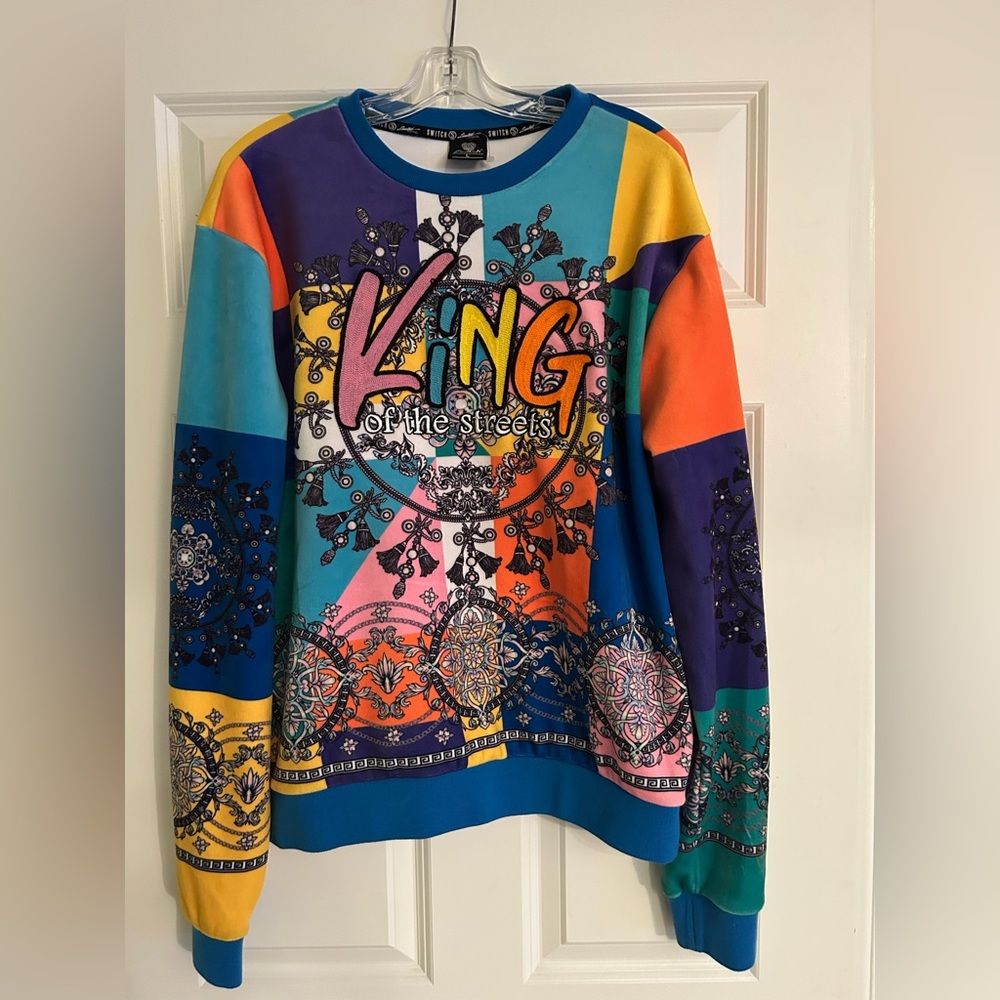 Switch “King of the Streets” Men’s L Velour Sweater Crewneck New without tags.